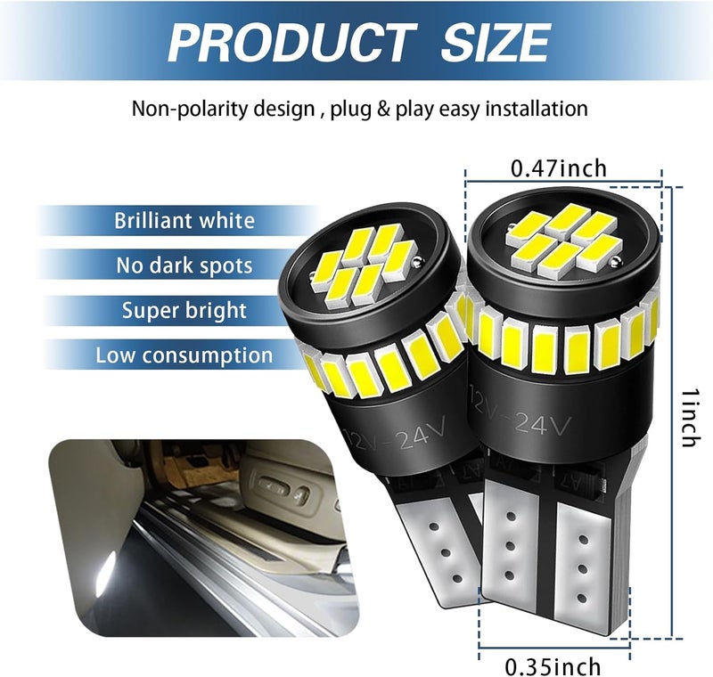 ijuicy 2 PCS 194 Led Bulbs, 168 175 2825 W5W T10 24-SMD 3014 Chipsets 6000K Led Bulb for Car Dome Door Map Dash Courtesy Cargo License Plate Lights (White) - Image 2